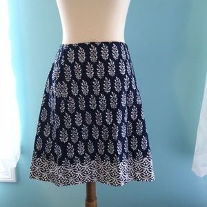Talbots Navy blue floral patterned business casual A-Line skirt